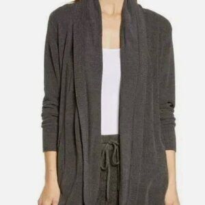Barefoot Dreams CozyChic Ultra Lite Shawl Collar Carbon Open Front Cardigan XS